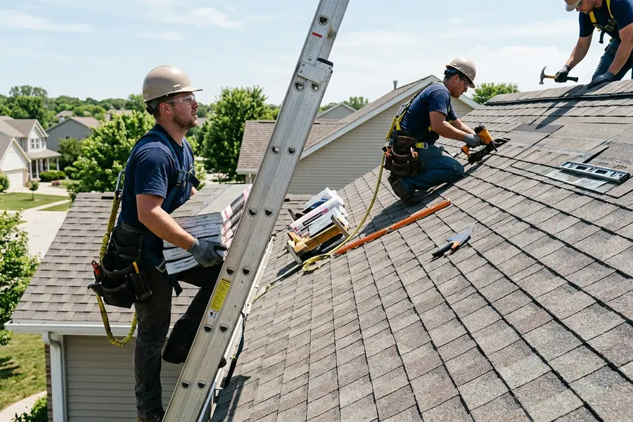 Beardman Building Services roofing crew installing architectural shingles in Tampa